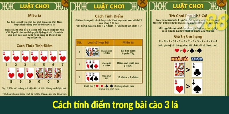 Cách tính điểm trong bài cào 3 lá