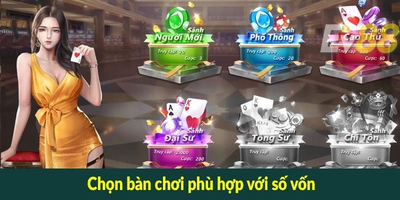 Chọn bàn chơi phù hợp với số vốn