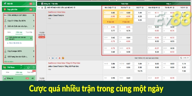 Cược quá nhiều trận trong cùng một ngày