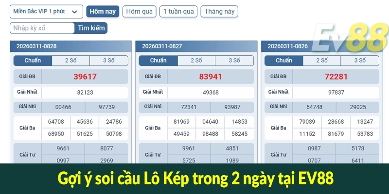 Gợi ý soi cầu Lô Kép trong 2 ngày tại EV88
