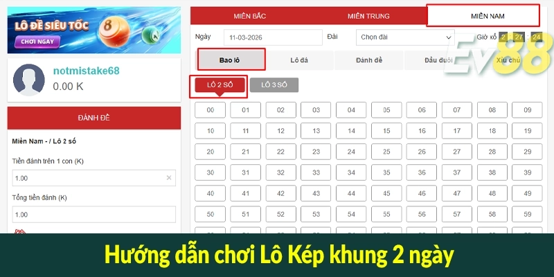 Hướng dẫn chơi Lô Kép khung 2 ngày