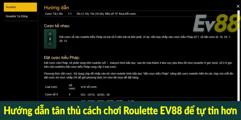 Hướng dẫn tân thủ cách chơi Roulette EV88 để tự tin hơn