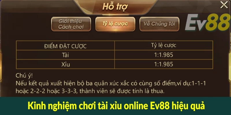 Kinh nghiệm chơi tài xỉu online Ev88 hiệu quả