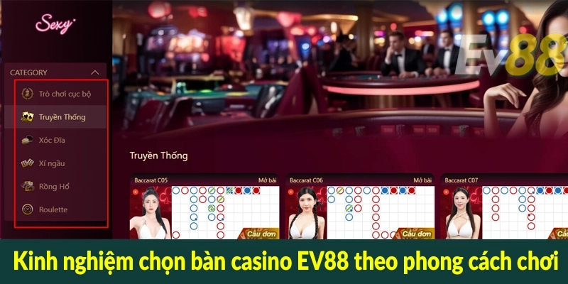 Kinh nghiệm chọn bàn casino EV88 theo phong cách chơi
