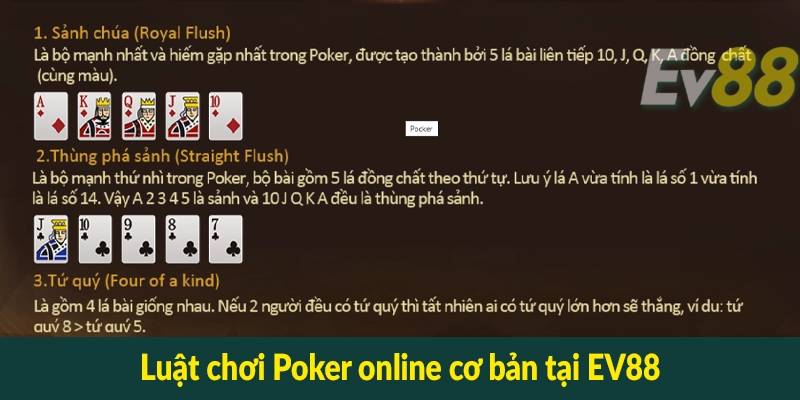 Luật chơi Poker online cơ bản tại EV88