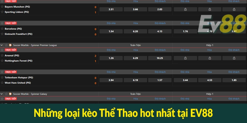 Những loại kèo Thể Thao hot nhất tại EV88
